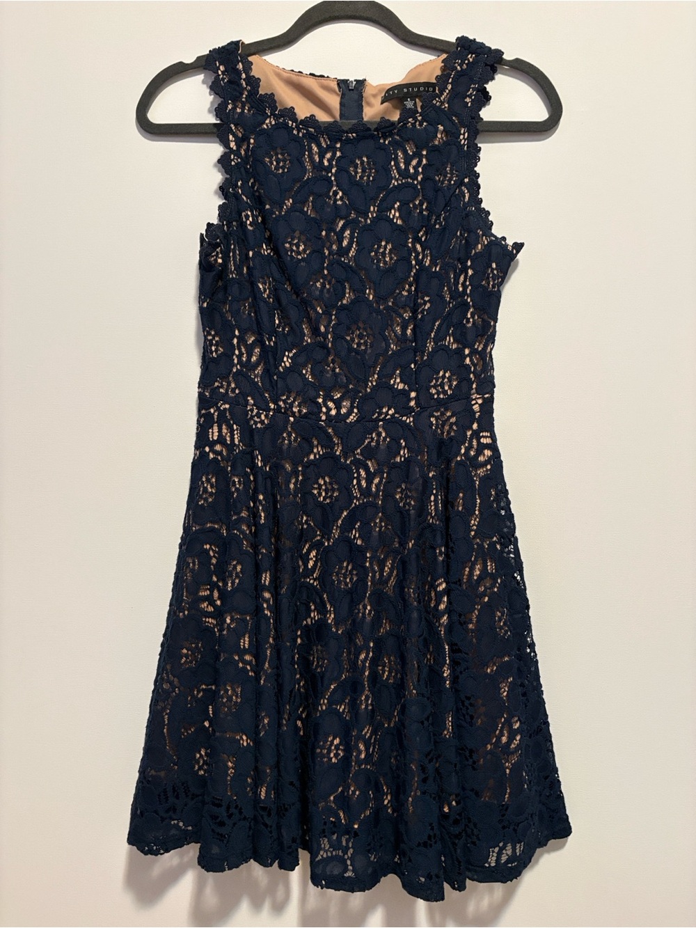 City Studio Navy Lace Dress with Nude Lining